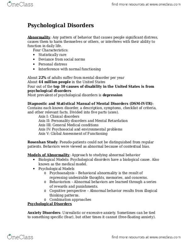 PSYC 11762 Lecture Notes - Lecture 12: Generalized Anxiety Disorder, Panic Disorder, Personal Distress thumbnail