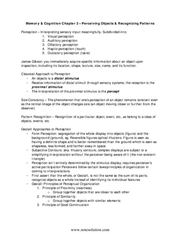 PSYB57H3 Chapter 3: Chapter 3 - Perceiving Objects and Recognizing Patterns thumbnail