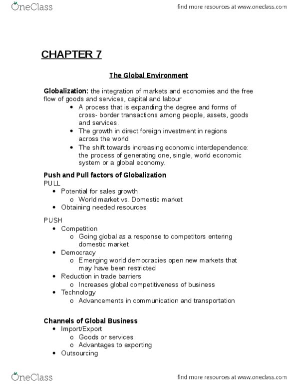 ADMS 1000 Lecture Notes - Lecture 7: Multinational Corporation, International Trade, Outsourcing thumbnail