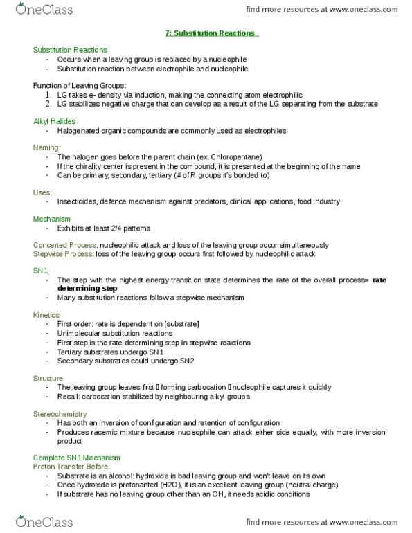 CHEM 2OA3 Chapter Notes - Chapter 7: Rate-Determining Step, Sn2 Reaction, Substitution Reaction thumbnail