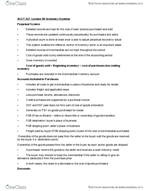 ACCT 217 Lecture 8: Inventory Systems thumbnail