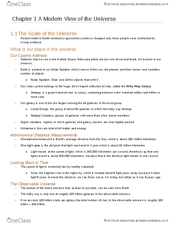 NATS 1740 Lecture Notes - Lecture 2: Hubble Space Telescope, Observable Universe, Astronomical Unit thumbnail