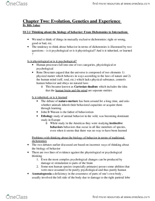 PSY290H1 Chapter Notes - Chapter 2: Chromosome, Phenylketonuria, Thymine thumbnail