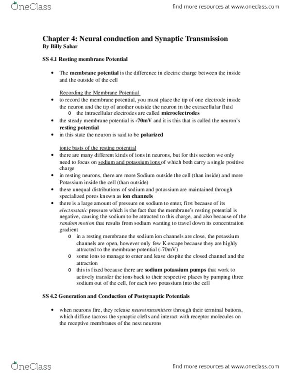 PSY290H1 Chapter Notes - Chapter 4: Tryptophan, Brainstem, Exocytosis thumbnail