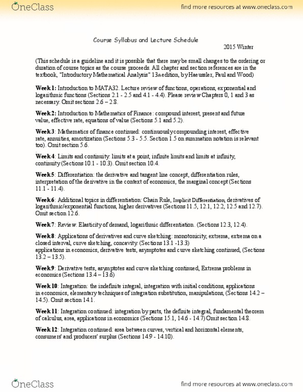 MATA32H3 Lecture Notes - Lecture 1: Logarithmic Differentiation, Differentiation Rules, Antiderivative thumbnail