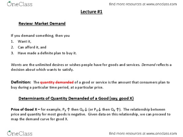 ECON201 Lecture Notes - Lecture 1: Ceteris Paribus, Demand Curve, Normal Good thumbnail