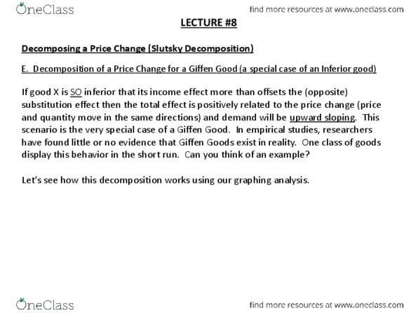 ECON201 Lecture Notes - Lecture 8: Pepperoni, Inferior Good, Xm Satellite Radio thumbnail