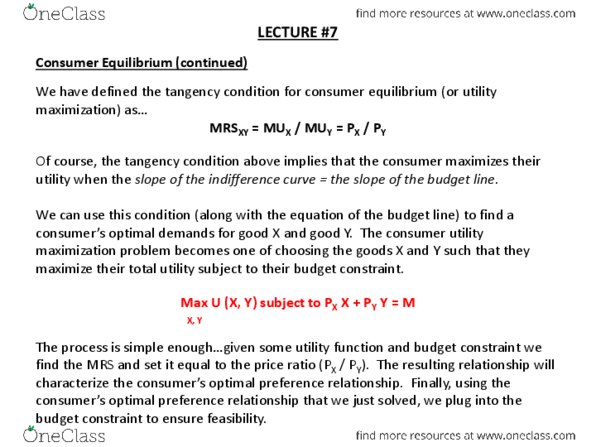 ECON201 Lecture Notes - Lecture 7: Slutsky Equation, Budget Constraint, Utility Maximization Problem thumbnail