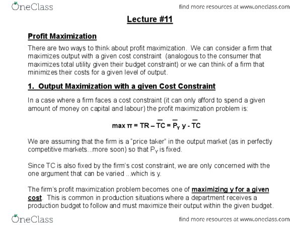 ECON201 Lecture Notes - Lecture 11: Utility Maximization Problem, Isocost, Isoquant thumbnail