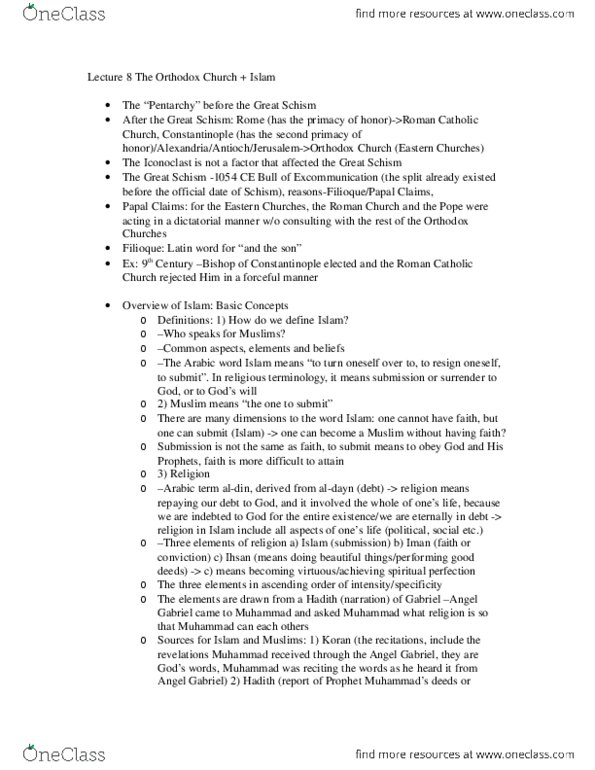 RELG 207 Lecture Notes - Lecture 8: Medina, Zakat, Quran thumbnail