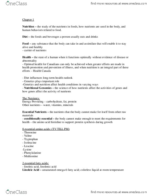 HNSC 1210 Lecture Notes - Lecture 1: Isoleucine, Valine, Threonine thumbnail