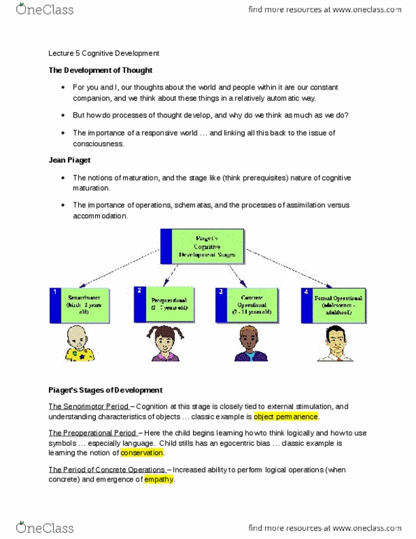 PSYA02H3 Lecture Notes - Lecture 5: Object Permanence, Lev Vygotsky thumbnail