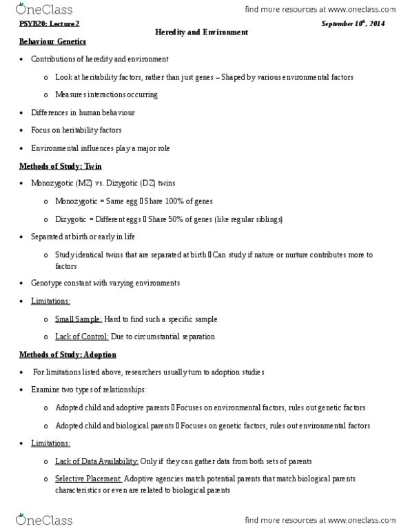 PSYB32H3 Chapter Notes - Chapter 2: Allosome, Twin, Eye Color thumbnail
