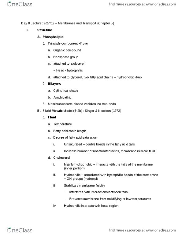 01:119:100 Lecture Notes - Lecture 8: Passive Transport, Cell Membrane, Transport Protein thumbnail