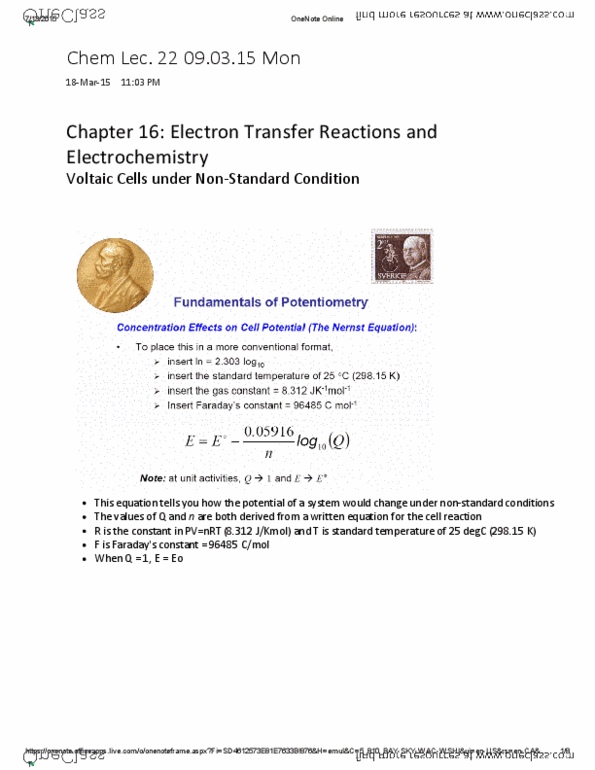 CHMA11H3 Lecture Notes - Lecture 22: Electrochemistry, Voltmeter, Chlorate thumbnail