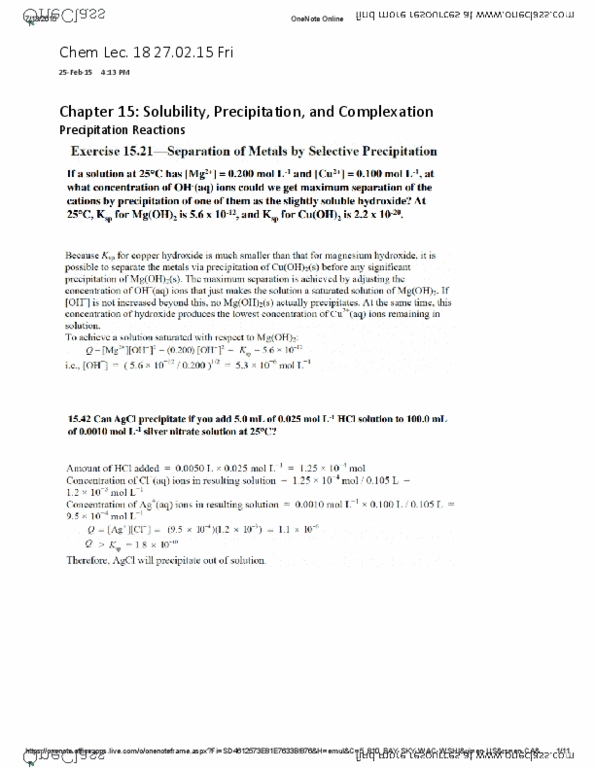 CHMA11H3 Lecture 18: Chem Lec. 18 Chapter 15 - Solubility, Precipitation, and Complexation 27.02.15 Mon thumbnail