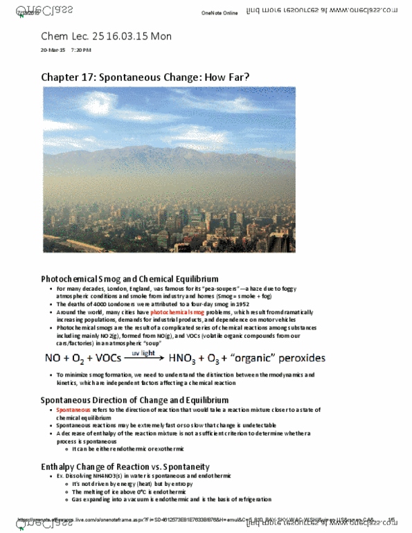 CHMA11H3 Lecture 25: Chem Lec. 25 Chapter 17 - Spontaneous Change - How Far 16.03.15 Mon thumbnail