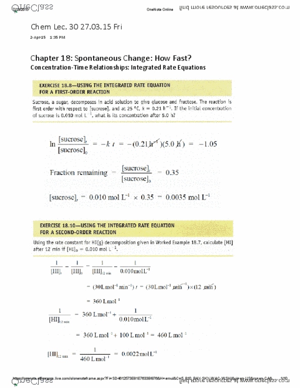 CHMA11H3 Lecture 30: Chem Lec. 30 Chapter 18 - Spontaneous Change - How Fast 27.03.15 Mon thumbnail