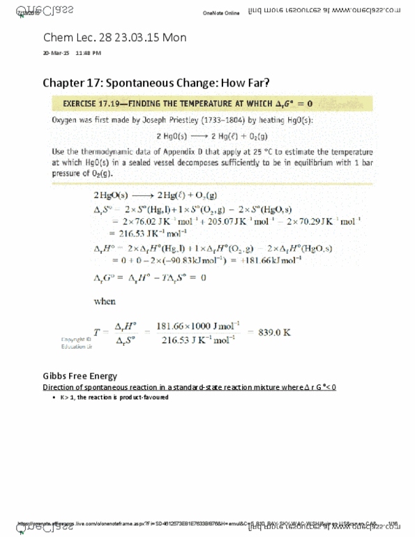 CHMA11H3 Lecture 28: Chem Lec. 28 Chapter 17 - Spontaneous Change - How Far 23.03.15 Mon thumbnail