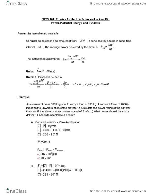 PHYS 101 Lecture Notes - Lecture 15: Conservative Force thumbnail