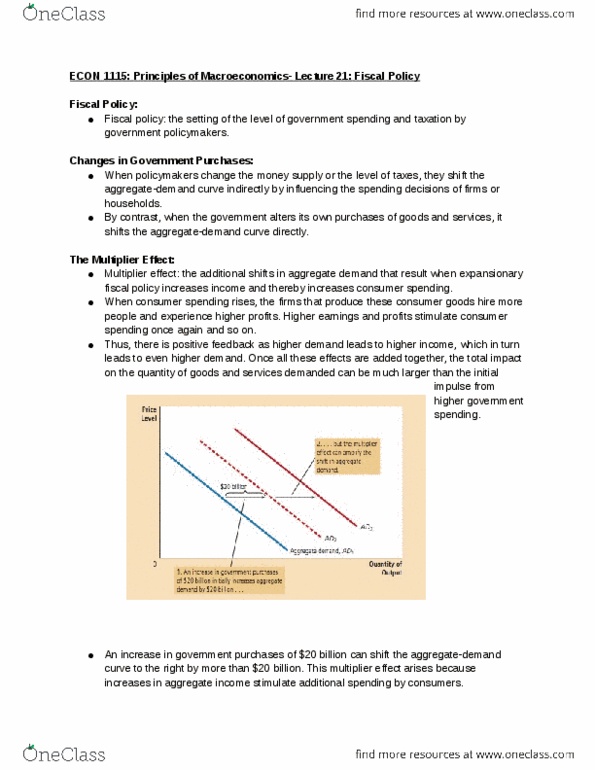 ECON 1115 Lecture Notes - Lecture 21: Fiscal Policy, Fiscal Multiplier, Aggregate Demand thumbnail