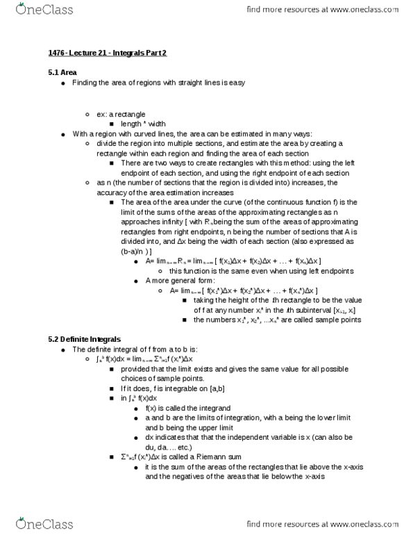 MATH 111 Lecture Notes - Lecture 21: Riemann Sum, Fax thumbnail
