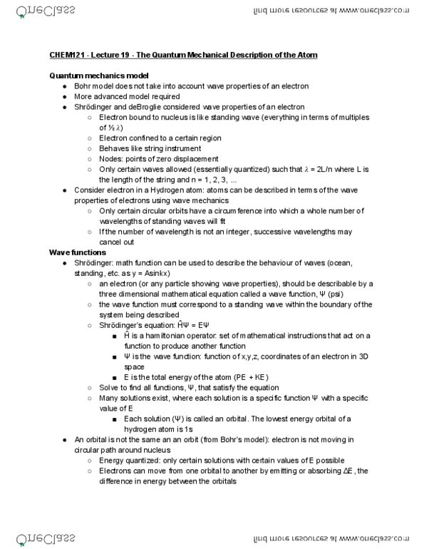CHEM 121 Lecture 19: The Quantum Mechanical Description of the Atom thumbnail
