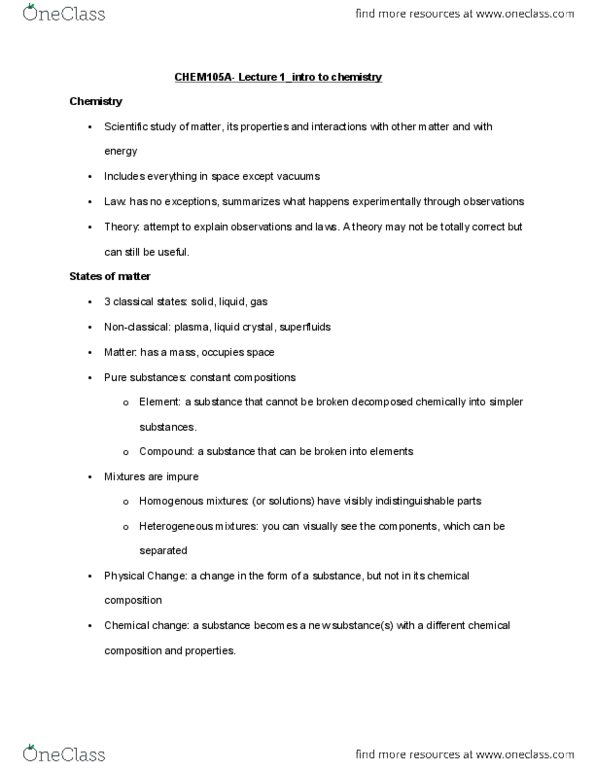 CHEM 105aLg Lecture Notes - Lecture 1: Chemical Change, Decimal Mark, Trailing Zero thumbnail