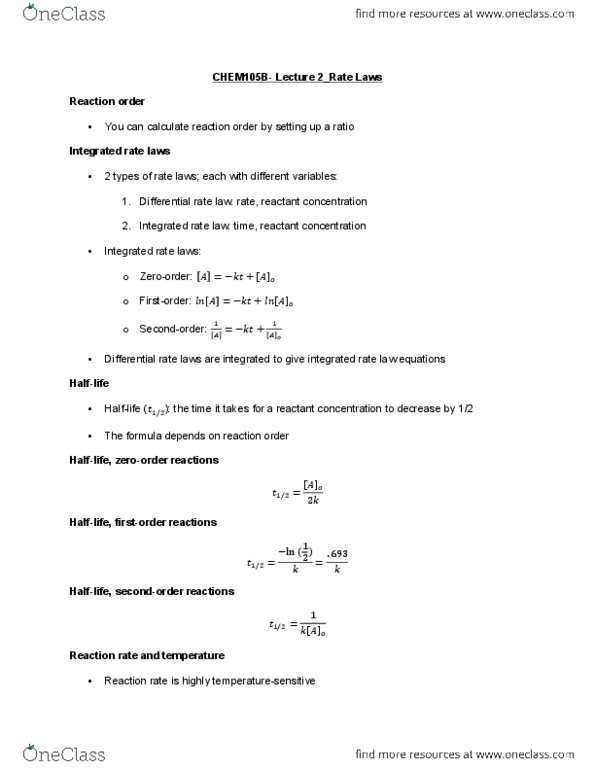 CHEM 105bL Lecture Notes - Lecture 2: Rate Equation, Reaction Rate, Activation Energy thumbnail