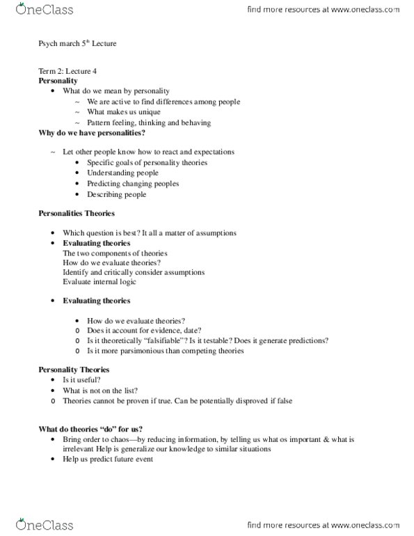 PSYC 1F90 Lecture Notes - Lecture 18: Psychoticism, Neuroticism, Conscientiousness thumbnail