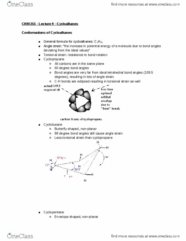 CHM 25500 Lecture Notes - Lecture 9: Ring Strain, Cyclohexane Conformation, Cyclopropane thumbnail