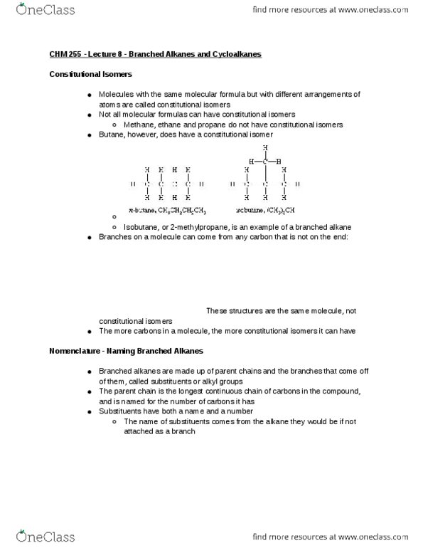 CHM 25500 Lecture Notes - Lecture 8: Structural Isomer, Isobutane, Chemical Formula thumbnail