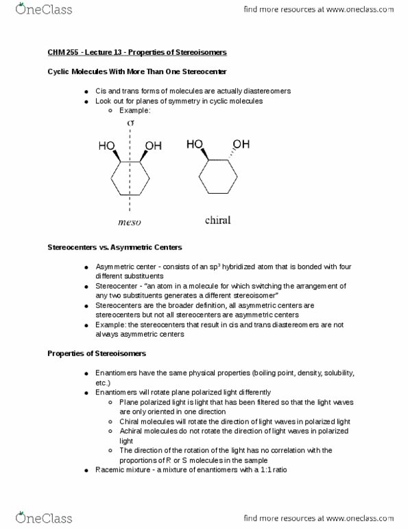 CHM 25500 Lecture Notes - Lecture 13: Stereocenter, Enantiomer, Boiling Point thumbnail