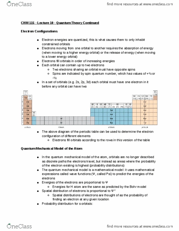 CHM 11500 Lecture Notes - Lecture 10: Electron Configuration, Probability Distribution, Bohr Model thumbnail