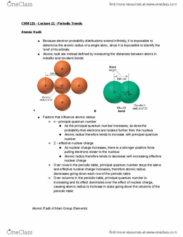 CHM 11500 Lecture Notes - Lecture 11: Effective Nuclear Charge, Atomic Radius, Covalent Bond thumbnail