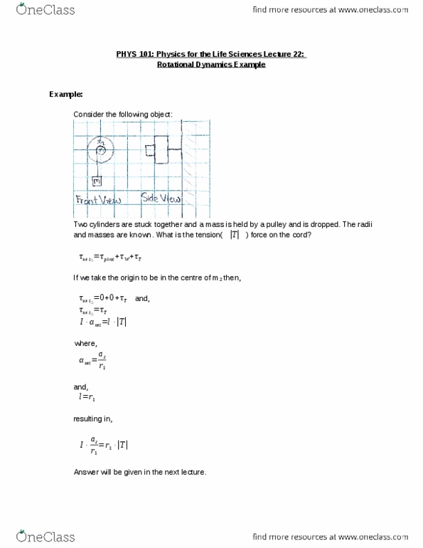 PHYS 101 Lecture 22: Rotational Dynamics Example Part 2 thumbnail