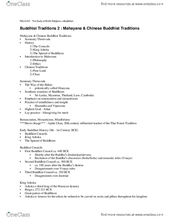 RELG 207 Lecture Notes - Lecture 14: Third Buddhist Council, Second Buddhist Council, Thai Forest Tradition thumbnail