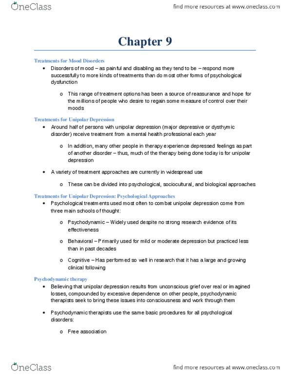 PSYC 3140 Chapter Notes - Chapter 9: Monoamine Oxidase Inhibitor, Integrative Behavioral Couples Therapy, Cognitive Therapy thumbnail