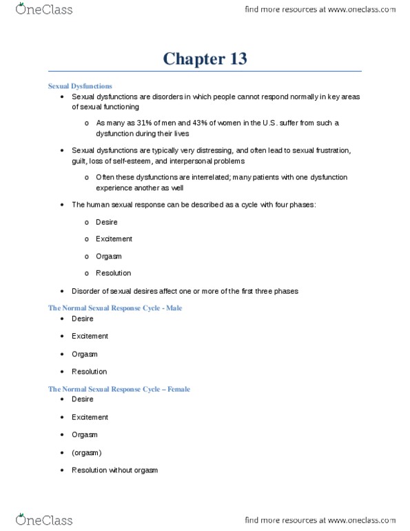 PSYC 3140 Chapter Notes - Chapter 13: Female Sexual Arousal Disorder, Human Sexual Response Cycle, Delayed Ejaculation thumbnail