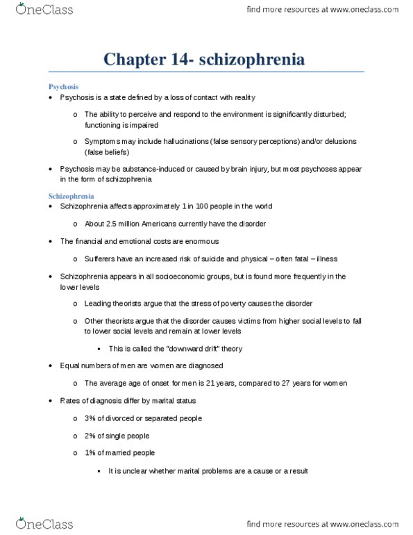 PSYC 3140 Chapter Notes - Chapter 14: Stimulant Psychosis, Dopamine Hypothesis Of Schizophrenia, Genetic Linkage thumbnail