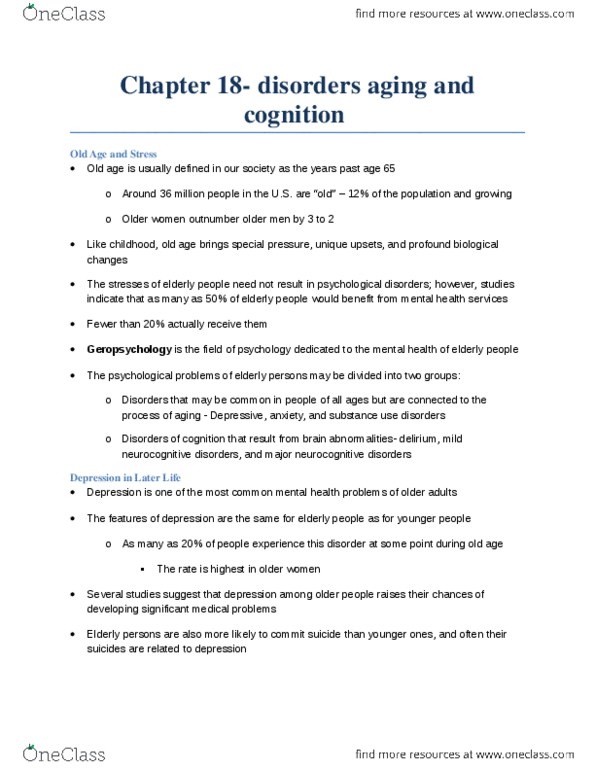 PSYC 3140 Chapter Notes - Chapter 18: Cognitive Behavioral Therapy, Delusional Disorder, Psychosis thumbnail