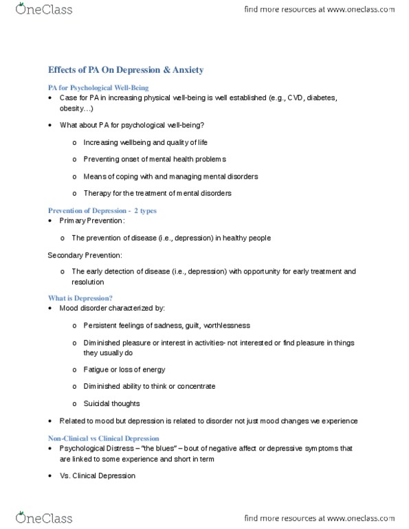 KINE 3000 Lecture Notes - Lecture 3: Major Depressive Disorder, Mood Disorder, Effect Size thumbnail