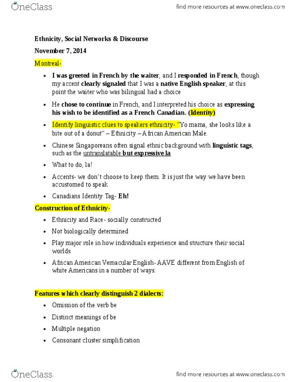 LING 2P72 Lecture Notes - Lecture 6: Consonant Cluster, Chinese Singaporeans, Jamaican Patois thumbnail