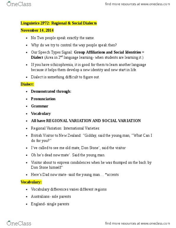 LING 2P72 Lecture Notes - Lecture 8: Isogloss, Canadian Raising, Newfoundland English thumbnail