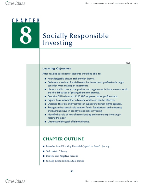 ADMS 4502 Chapter Notes - Chapter 8: Socially Responsible Investing, Merck & Co., Exxonmobil thumbnail