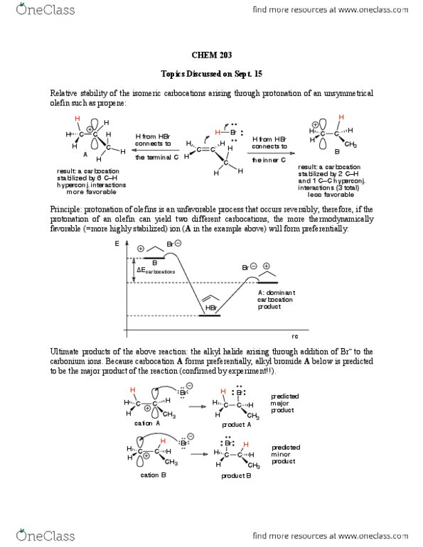 CHEM 205 Lecture Notes - Lecture 6: Hyperconjugation, Propene, Regioselectivity thumbnail