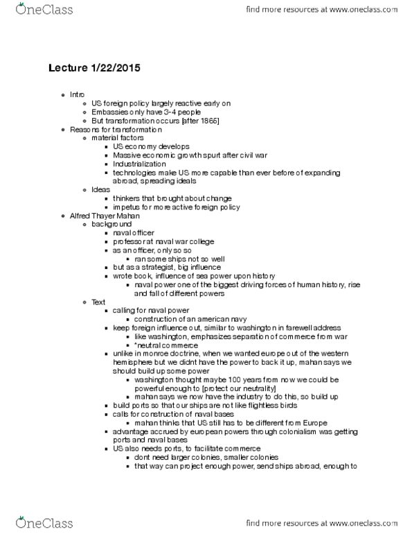 HIST 2340W Lecture Notes - Lecture 4: David Ames Wells, Frederick Jackson Turner, Monroe Doctrine thumbnail