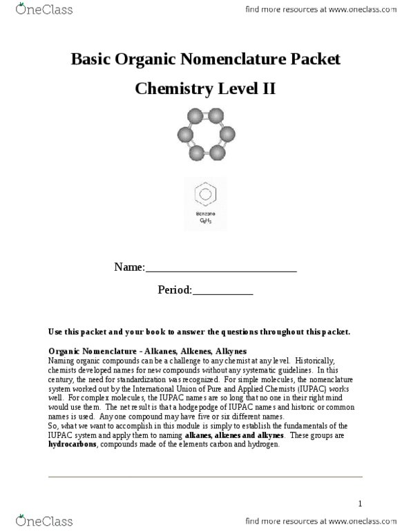 Chemistry 3391A/B Chapter Notes - Chapter 2: Numeral Prefix, Propene, Butene thumbnail