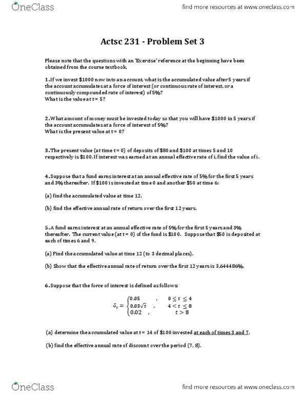 ACTSC231 Lecture Notes - Lecture 2: Effective Interest Rate, Annual Effective Discount Rate thumbnail