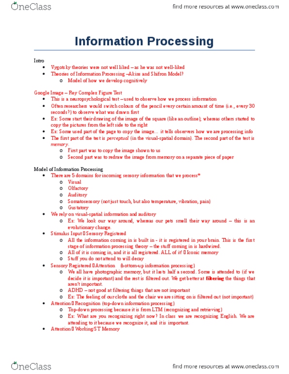 PSY312H5 Lecture Notes - Lecture 3: Iconic Memory, Eidetic Memory, Episodic Memory thumbnail